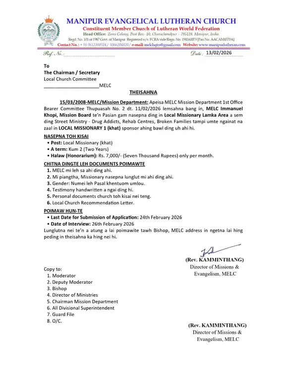 Calling for Local Missionary